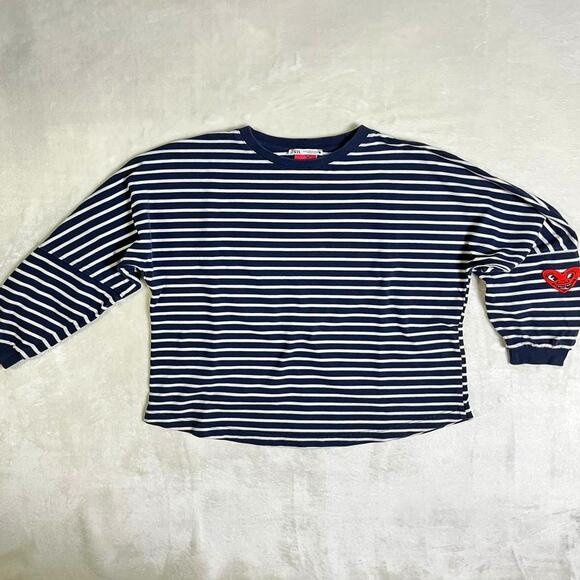 Zara Tops - Zara Keith Haring Collab Shirt Women's S Nautical Stripes Stitched Heart Graphic